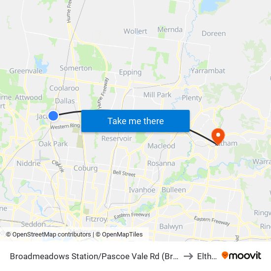 Broadmeadows Station/Pascoe Vale Rd (Broadmeadows) to Eltham map
