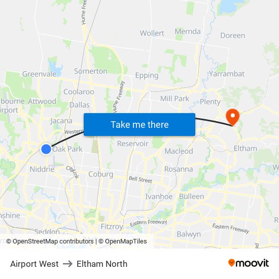 Airport West to Eltham North map