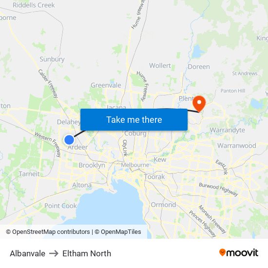 Albanvale to Eltham North map