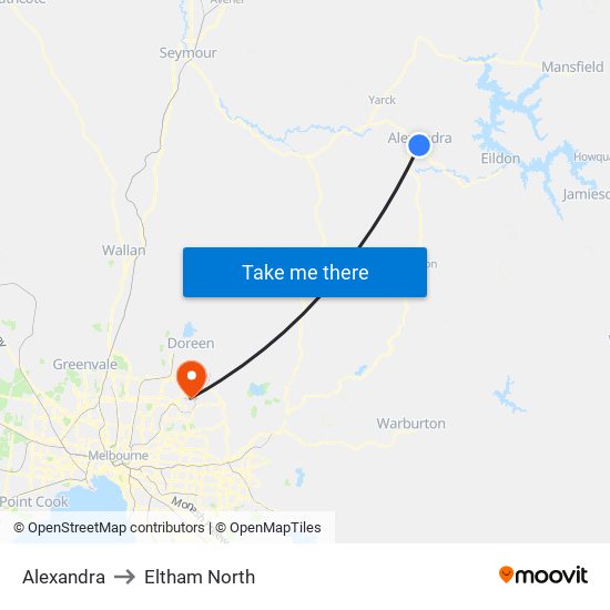 Alexandra to Eltham North map