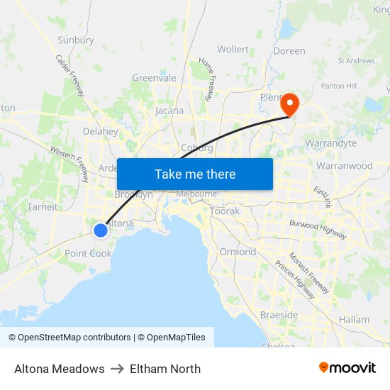 Altona Meadows to Eltham North map