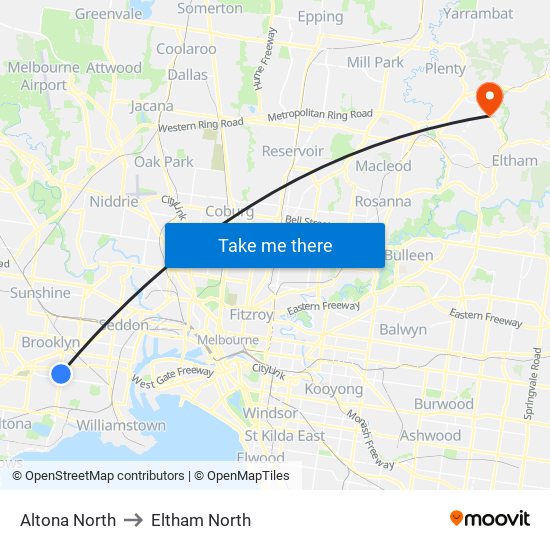 Altona North to Eltham North map