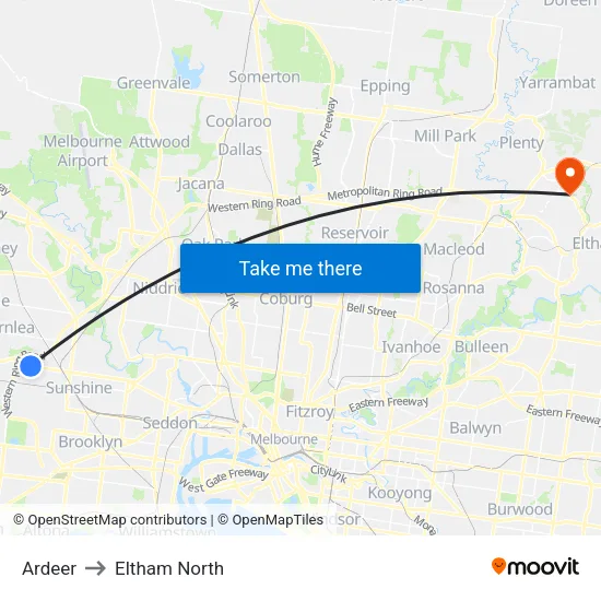 Ardeer to Eltham North map