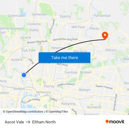 Ascot Vale to Eltham North map