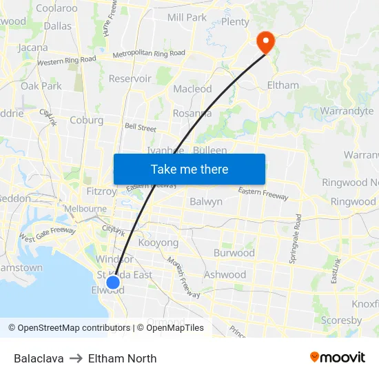 Balaclava to Eltham North map