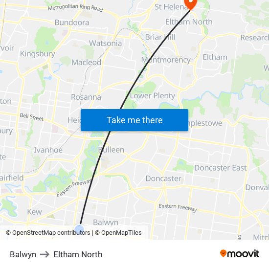 Balwyn to Eltham North map