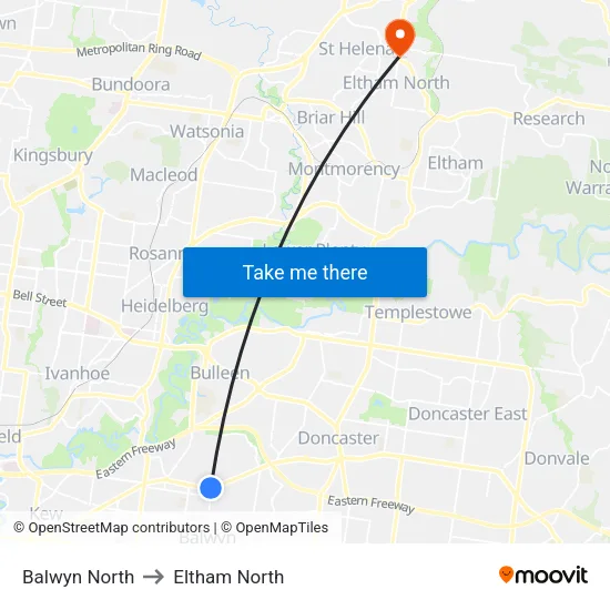 Balwyn North to Eltham North map