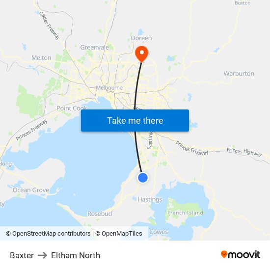 Baxter to Eltham North map