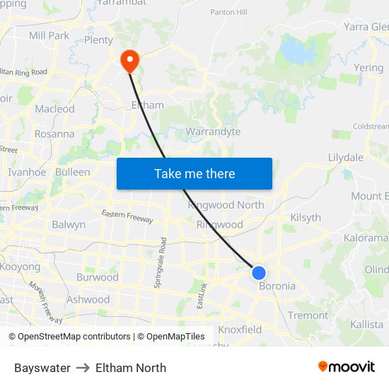 Bayswater to Eltham North map