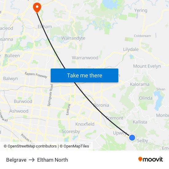 Belgrave to Eltham North map