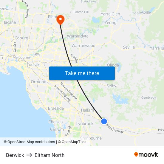 Berwick to Eltham North map