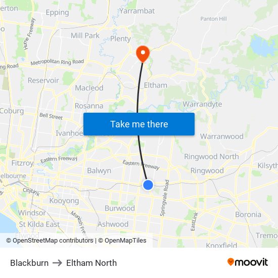 Blackburn to Eltham North map