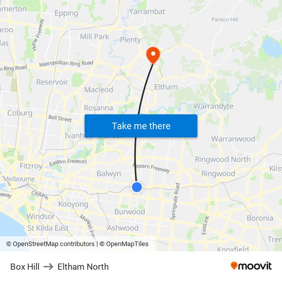 Box Hill to Eltham North map