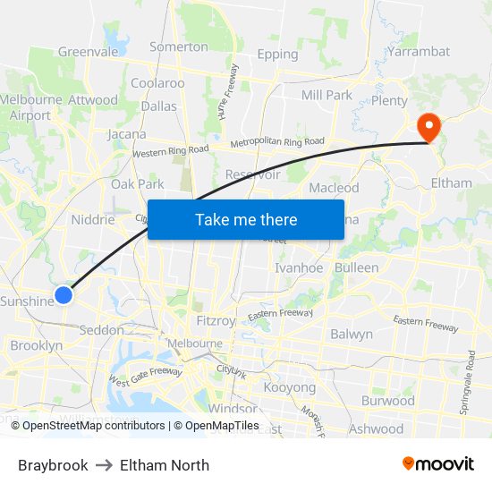 Braybrook to Eltham North map