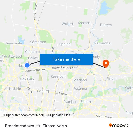 Broadmeadows to Eltham North map