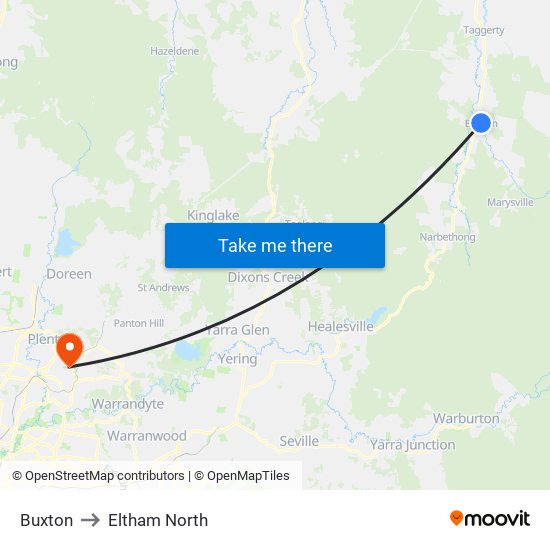 Buxton to Eltham North map