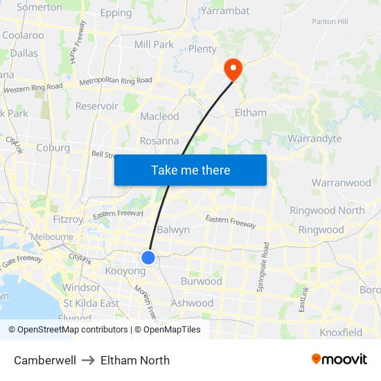 Camberwell to Eltham North map