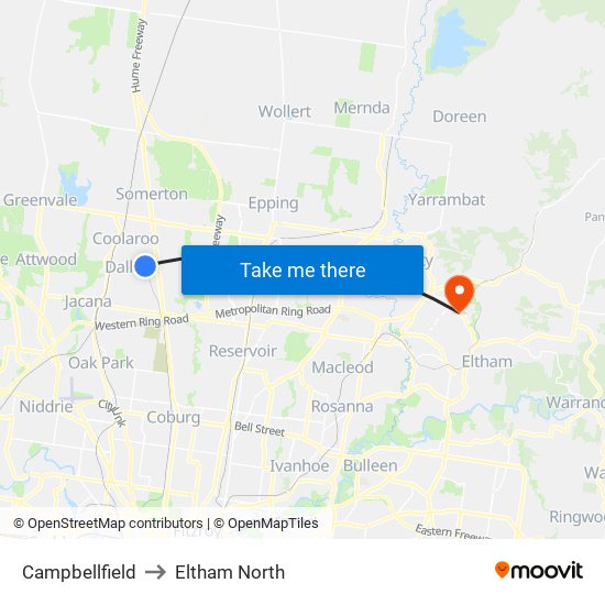 Campbellfield to Eltham North map
