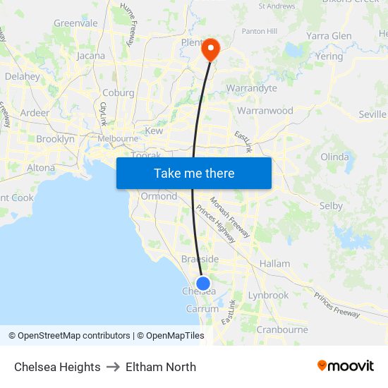 Chelsea Heights to Eltham North map