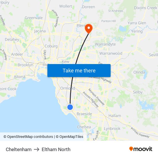 Cheltenham to Eltham North map