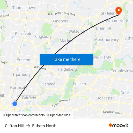 Clifton Hill to Eltham North map