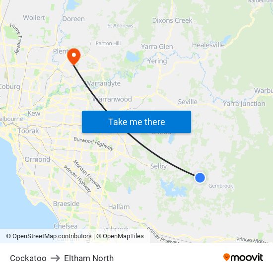 Cockatoo to Eltham North map