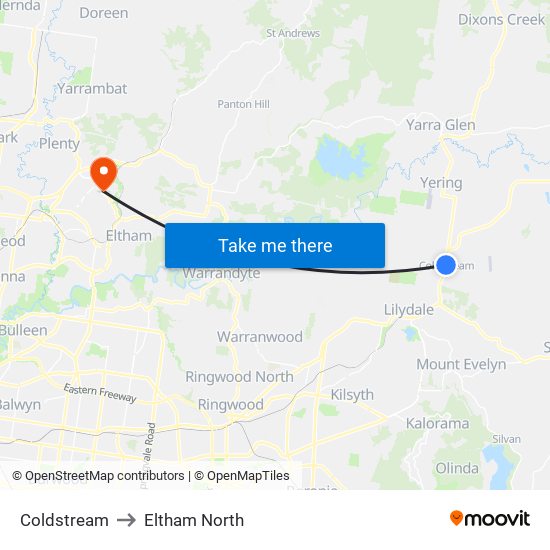 Coldstream to Eltham North map