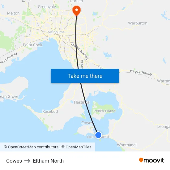 Cowes to Eltham North map