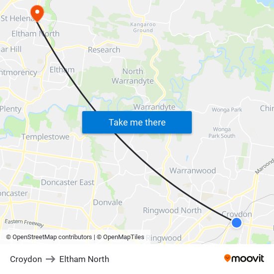 Croydon to Eltham North map