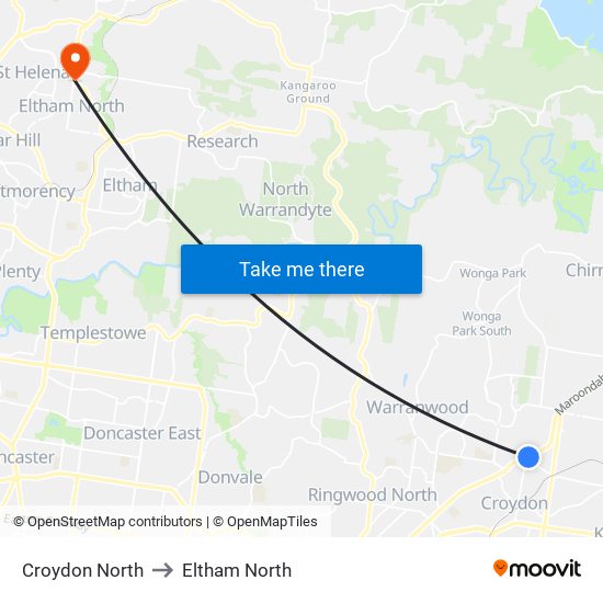 Croydon North to Eltham North map