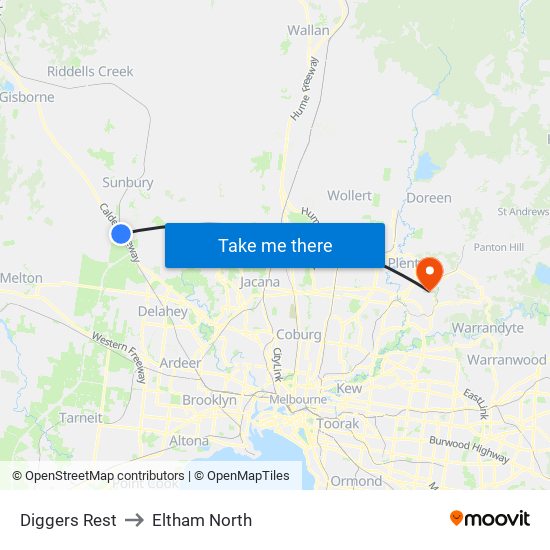 Diggers Rest to Eltham North map