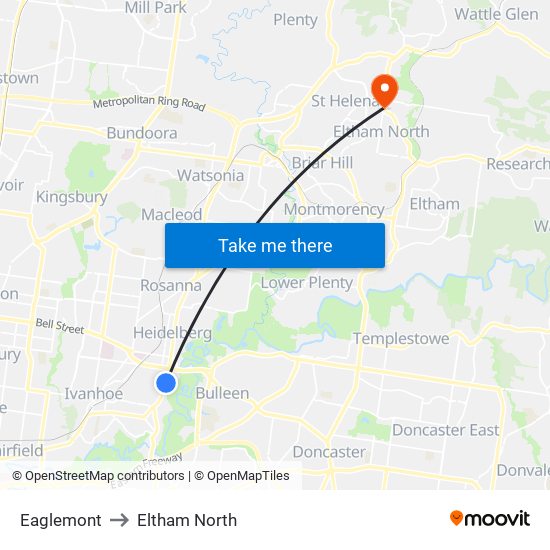Eaglemont to Eltham North map