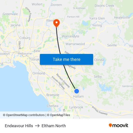 Endeavour Hills to Eltham North map