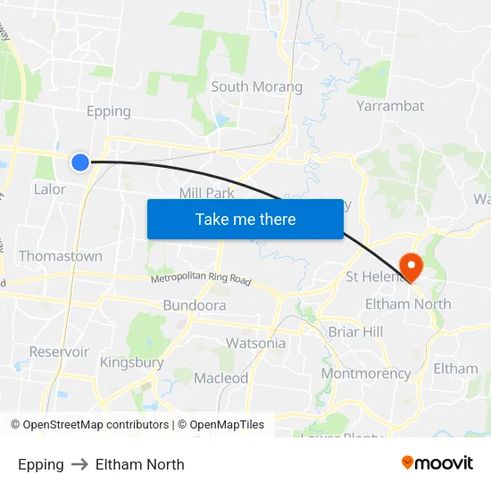 Epping to Eltham North map