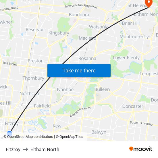 Fitzroy to Eltham North map