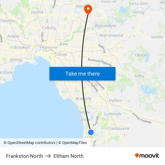 Frankston North to Eltham North map