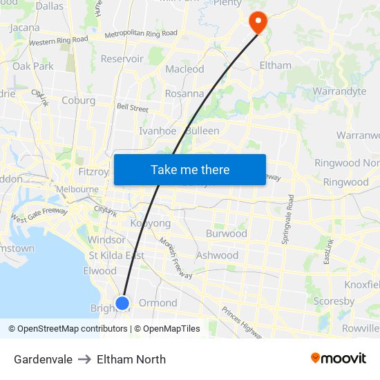 Gardenvale to Eltham North map