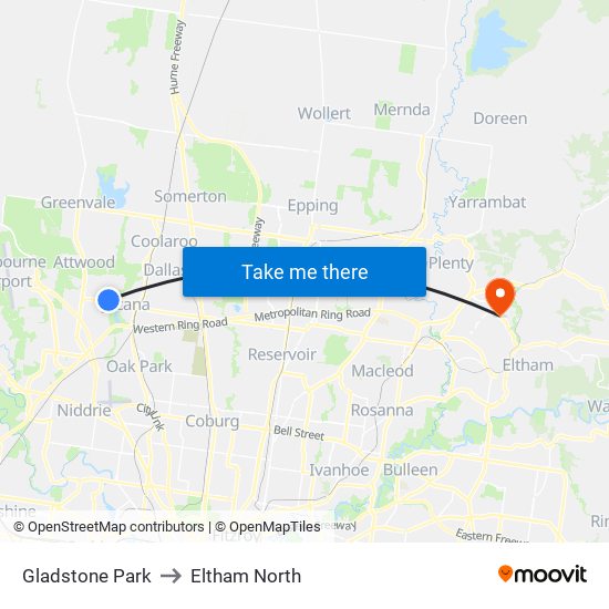 Gladstone Park to Eltham North map