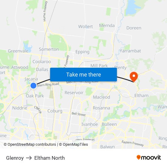 Glenroy to Eltham North map