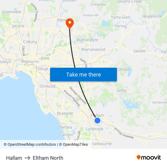 Hallam to Eltham North map