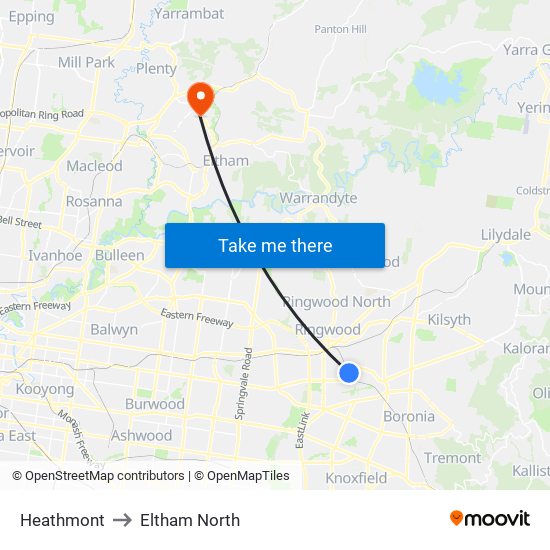 Heathmont to Eltham North map