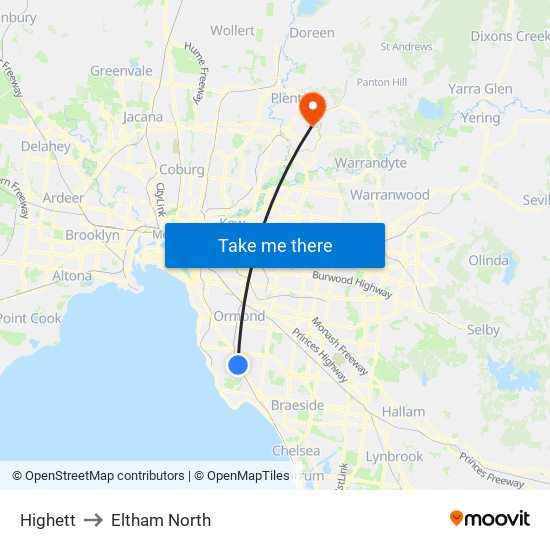 Highett to Eltham North map