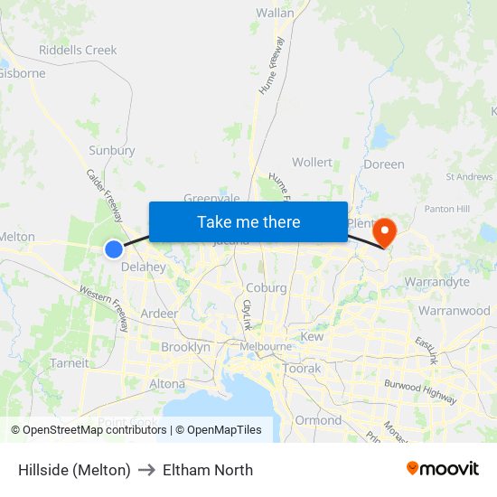 Hillside (Melton) to Eltham North map