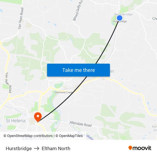 Hurstbridge to Eltham North map