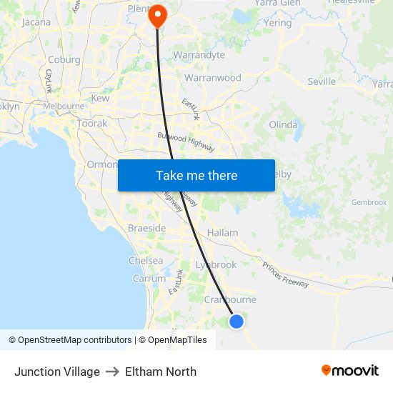 Junction Village to Eltham North map