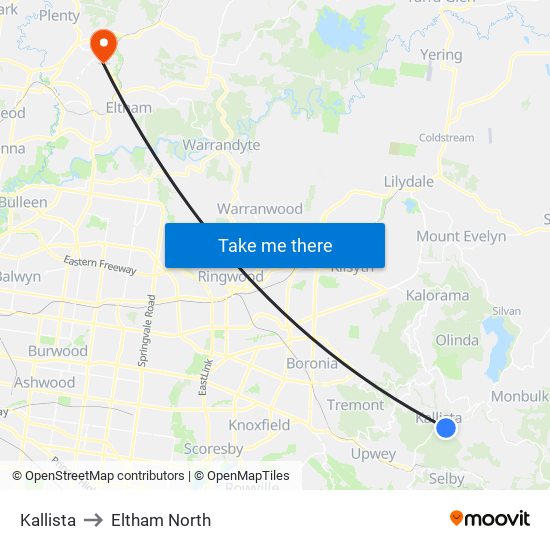 Kallista to Eltham North map