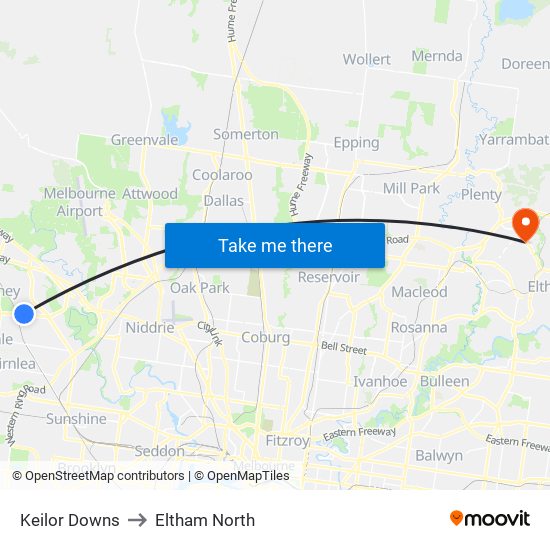 Keilor Downs to Eltham North map