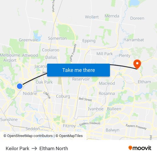 Keilor Park to Eltham North map