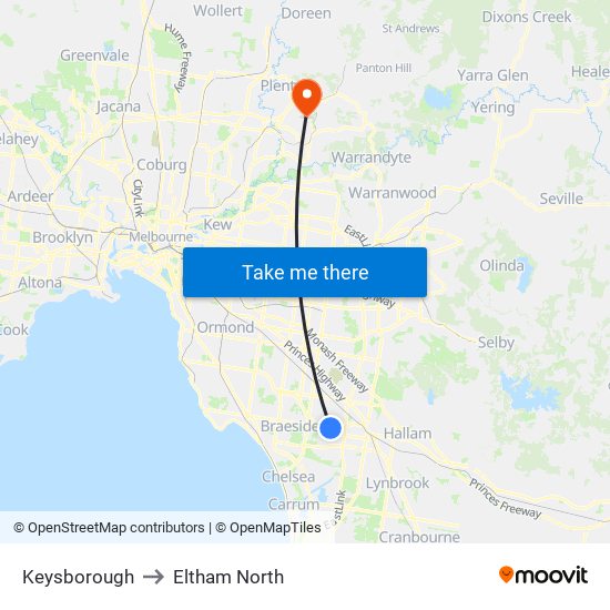 Keysborough to Eltham North map