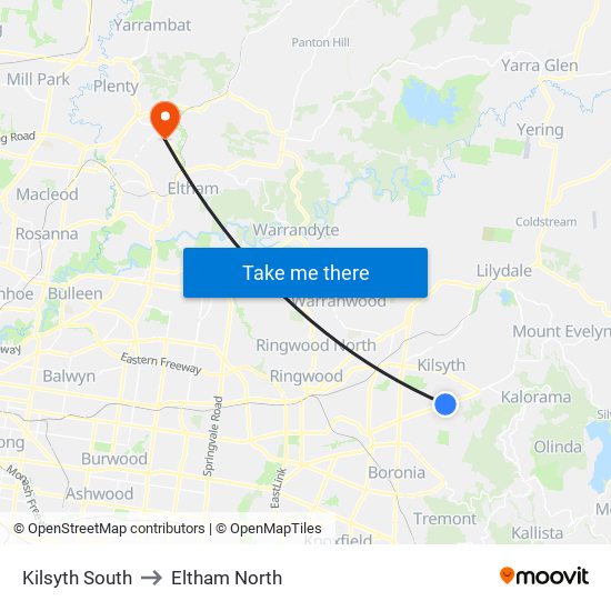 Kilsyth South to Eltham North map